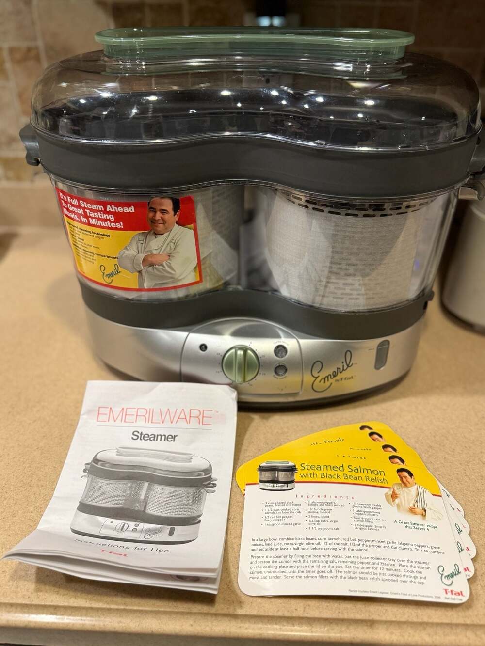 Emerilware Electric Food Steamer with Double Tier Baskets and Recipe Cards